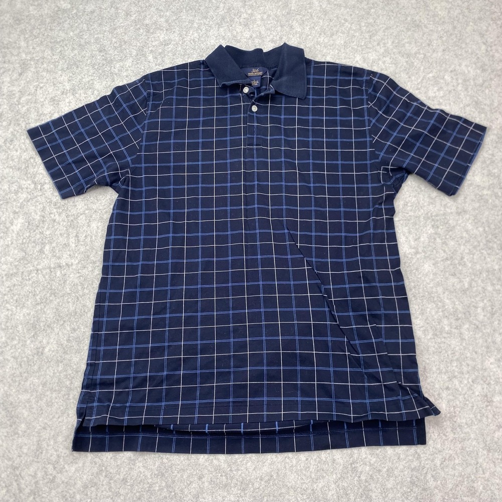 Brooks Brothers 346 Polo Shirt Mens Large Blue Check Mercerized Cotton Classic